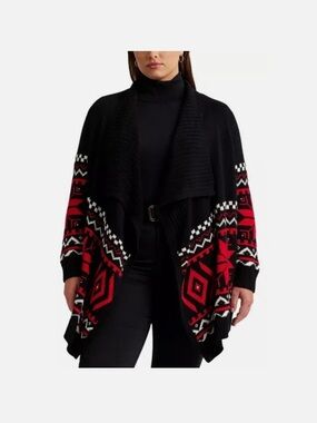 Ralph Lauren Black and Red Patterned Draped Cardigan